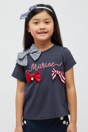 One Friday Navy Blue Top With Bows