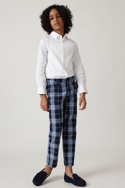 Boys Blue Regular Fit Checked Trouser by One Friday