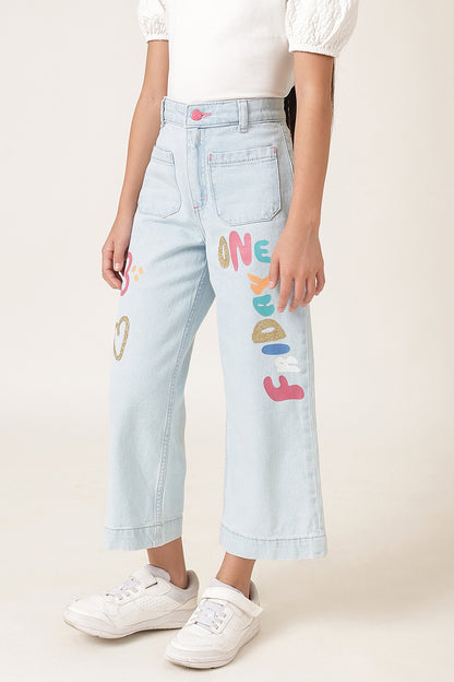 Girls Blue Denim Cotton Slim Fit Jeans