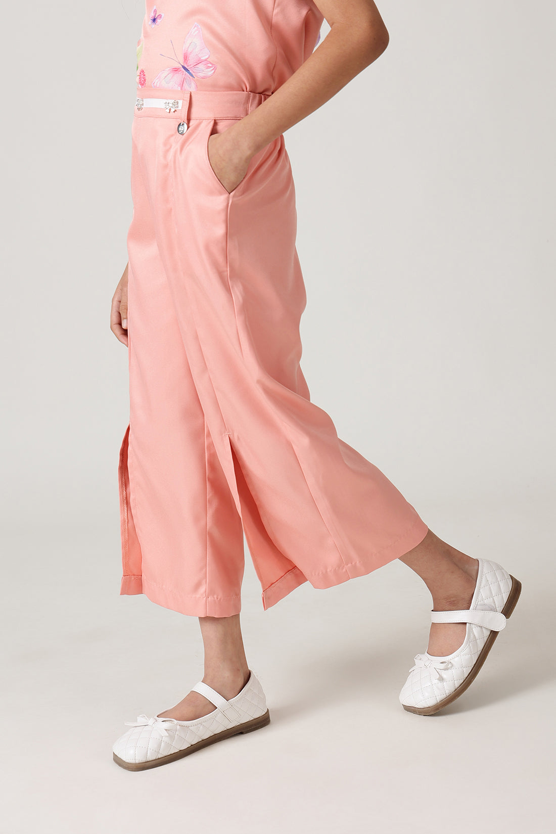 Girls Peach Flared Solid Trouser by One Friday