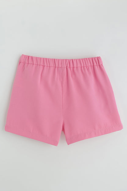 Girls Pink Regular Fit Solid Shorts by One Friday