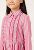 Girls Pink Striped Cotton Shirt Collar Full Sleeve Dress | One Friday