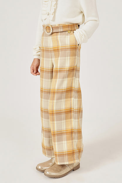 Girls Multicolour Checked Trouser with Button