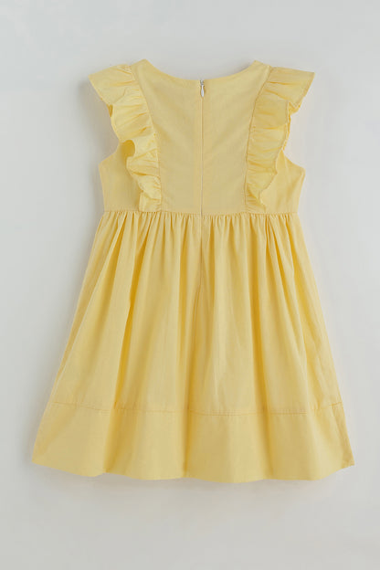 One Friday Girls Yellow Solid Dress