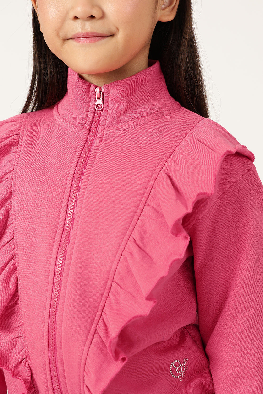 Girls Pink Zip Turtle Neck Sweatshirt