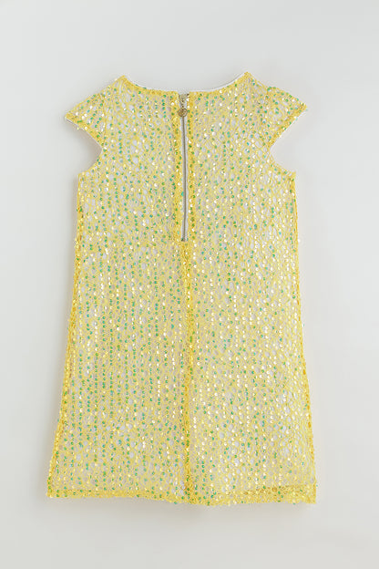 Girls Yellow A-Line Cap Sleeve Solid Dress By One Friday