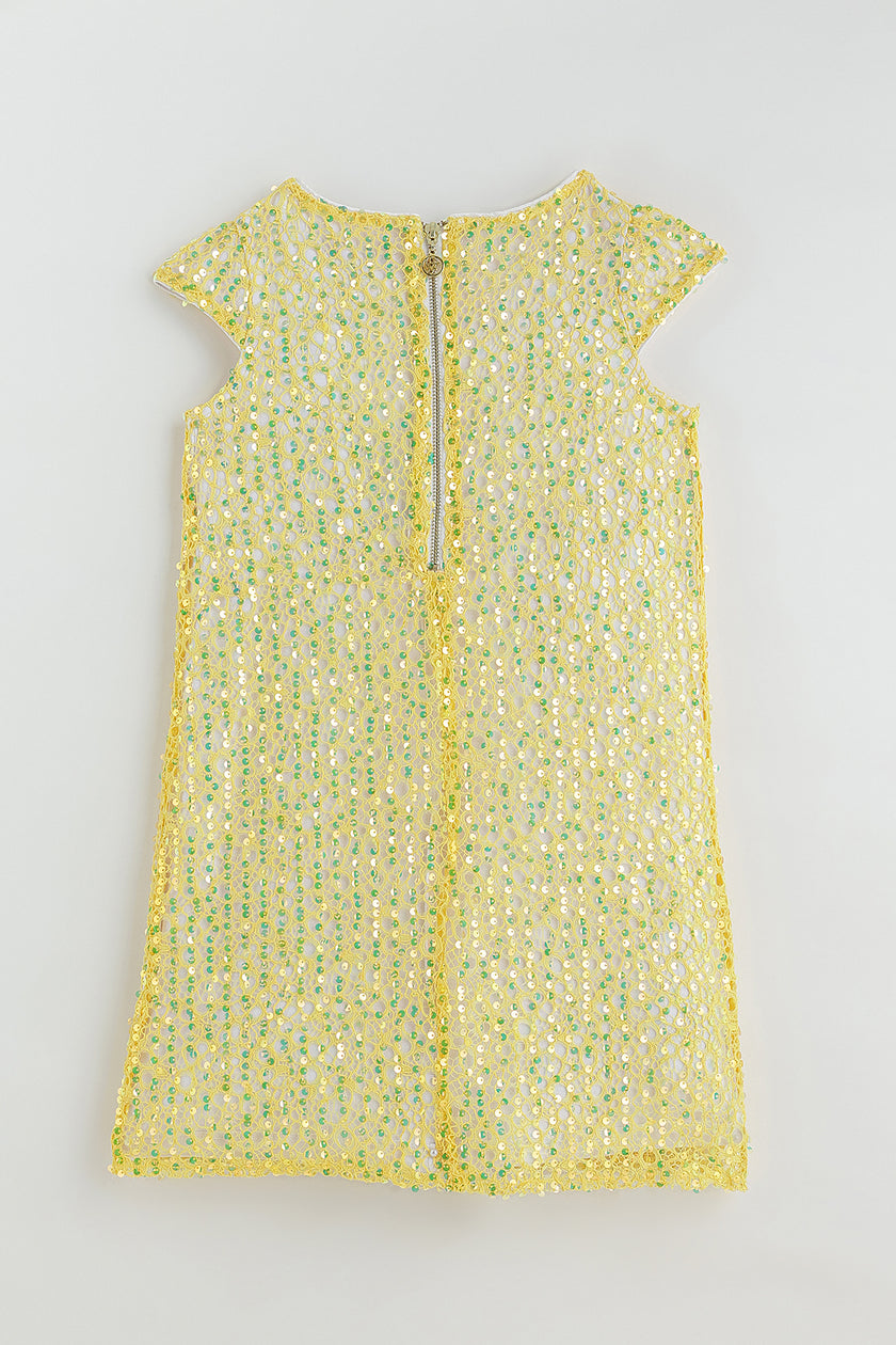 Girls Yellow A-Line Cap Sleeve Solid Dress By One Friday