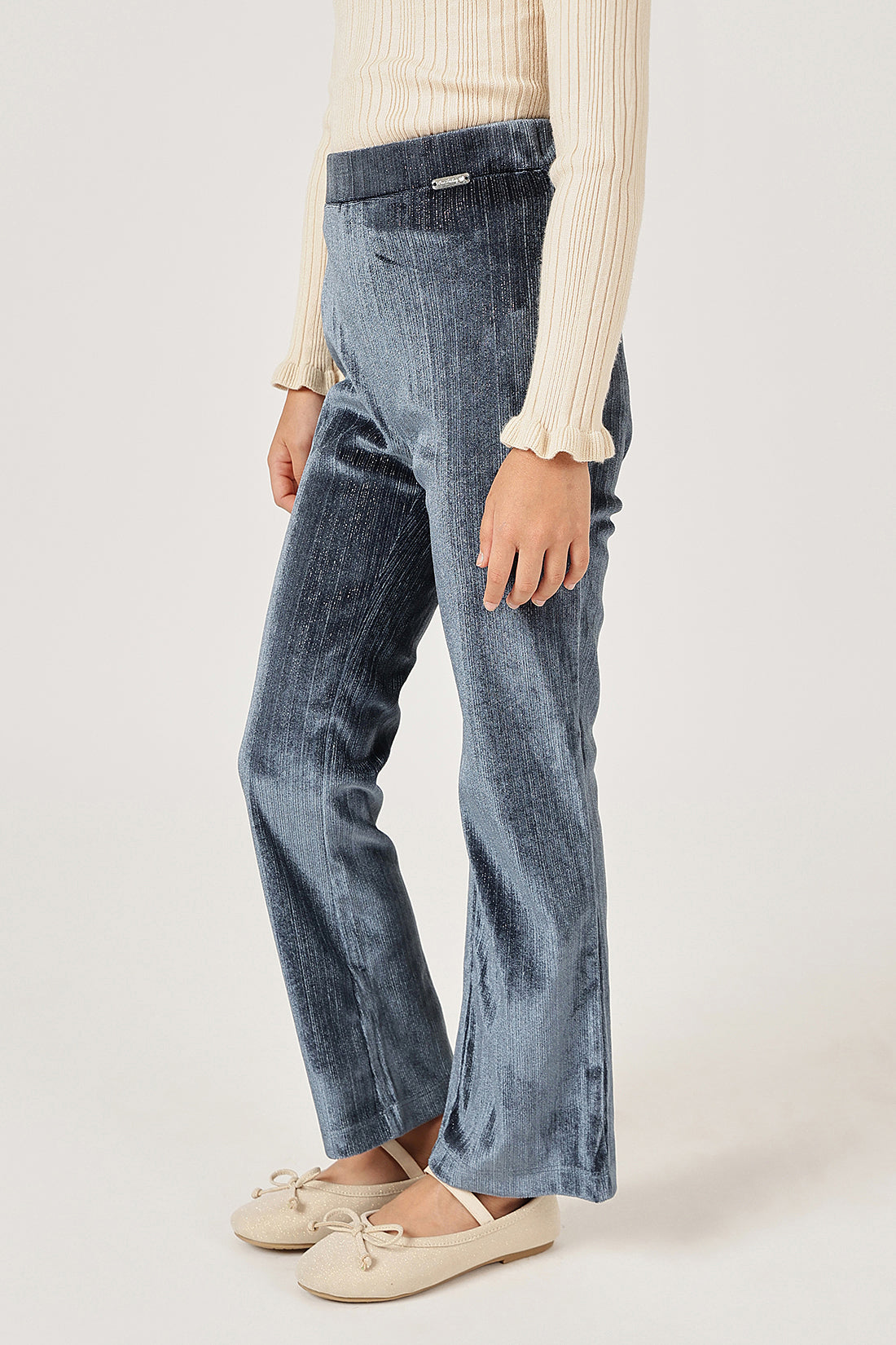 Girls Grey Solid Knit Slim Fit Jeggings