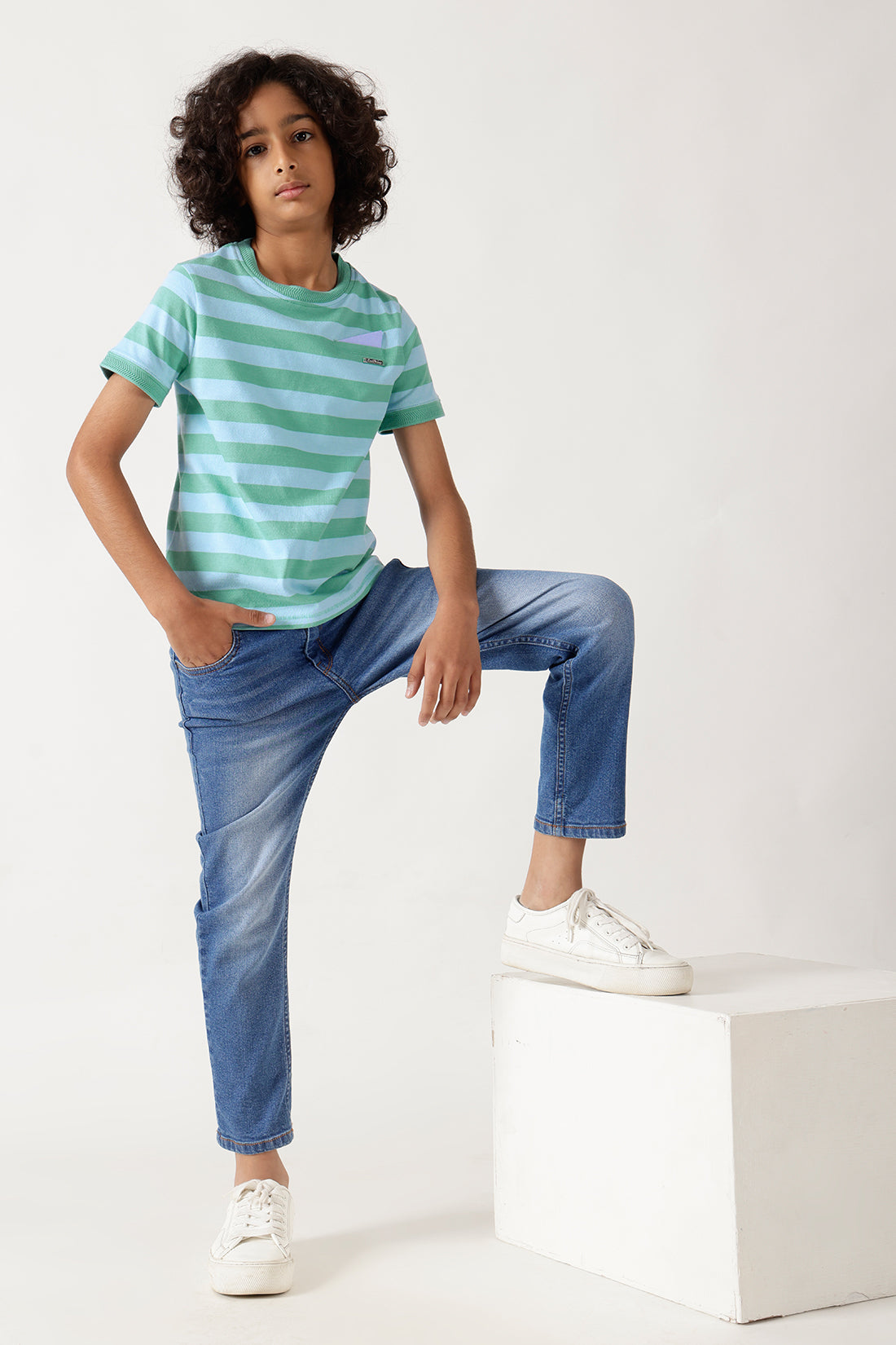 Boys Multi-Colored Regular Fit Half Sleeve Striped T-Shirt by One Friday