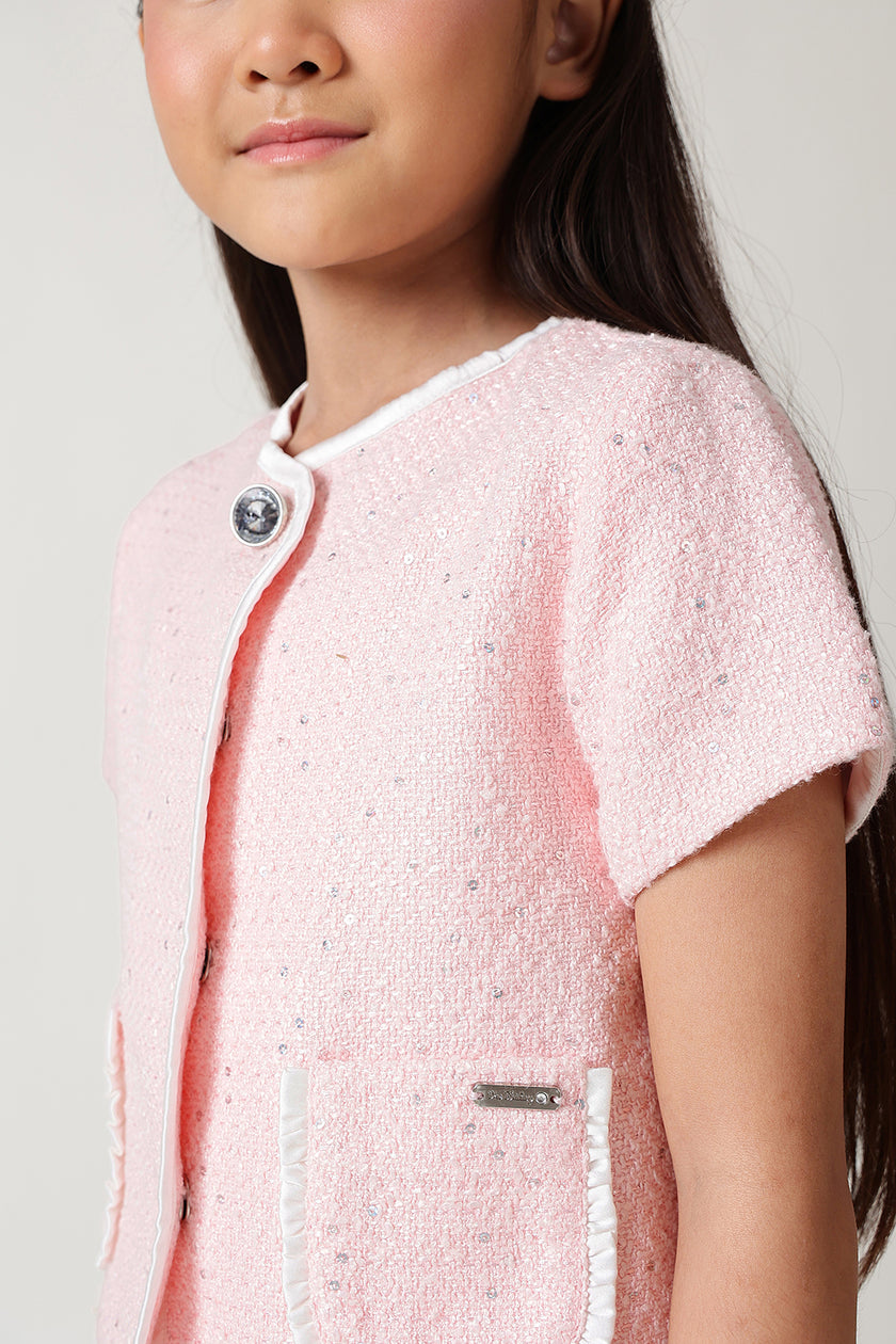 Girls Pink Regular Fit Short Sleeve Solid Blazer By One Friday