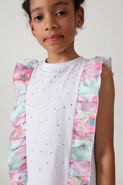 Girls White Regular Sleeveless Solid Top by One Friday