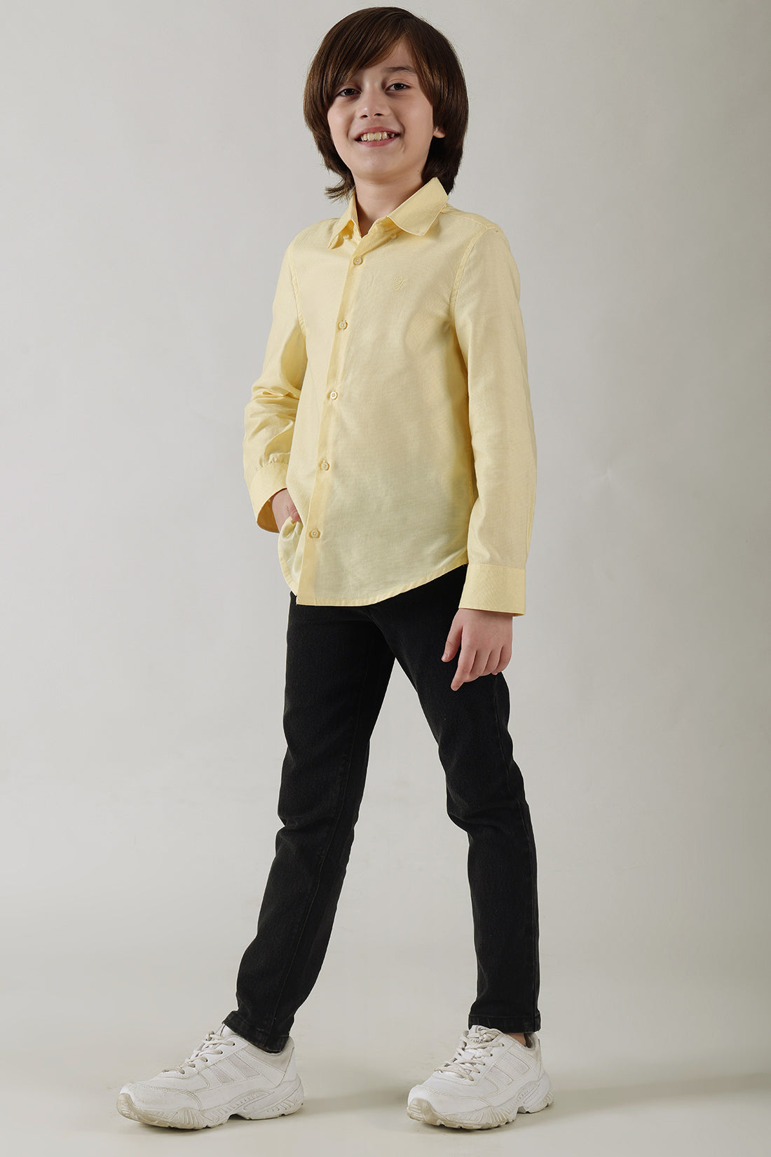 Boys Yellow Regular Full Sleeve Solid Shirt by One Friday