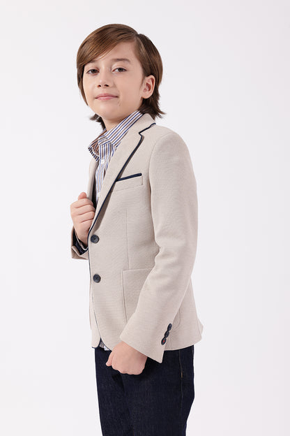 Boys Beige V-Neck Blazer