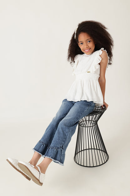 Girls Blue Regular Fit Solid Denim Jeans by One Friday