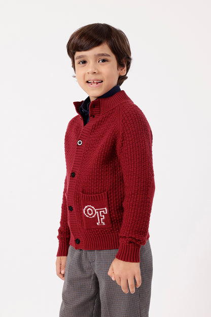 Boys Burgundy Knit Cardigan
