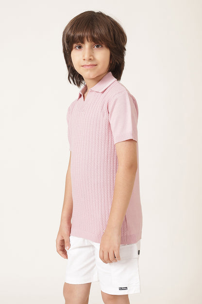 Boys Pink Solid Cotton Casual Summer T-Shirt