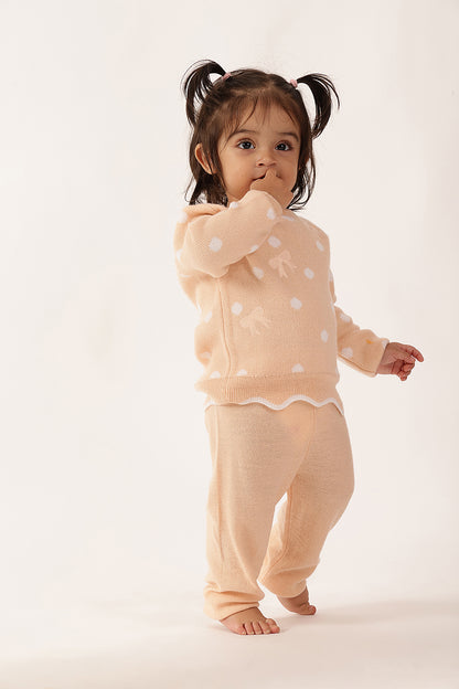 Baby Girls Peach Polka Dot Knit Sweater