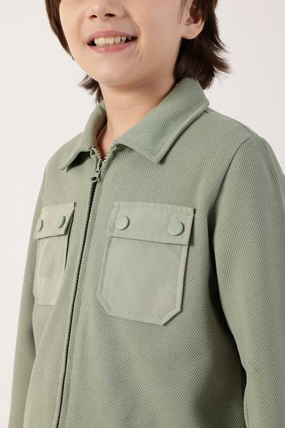 Boys Sage Green Cotton Knit Overshirt One Friday