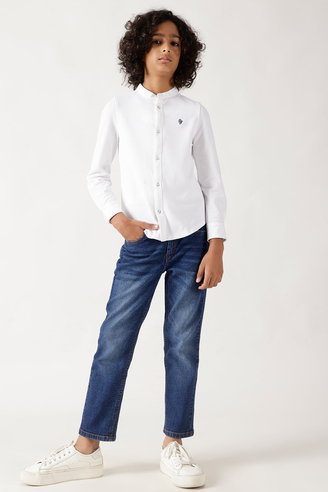 Boys White Regular Fitted Solid Shirts By One Friday