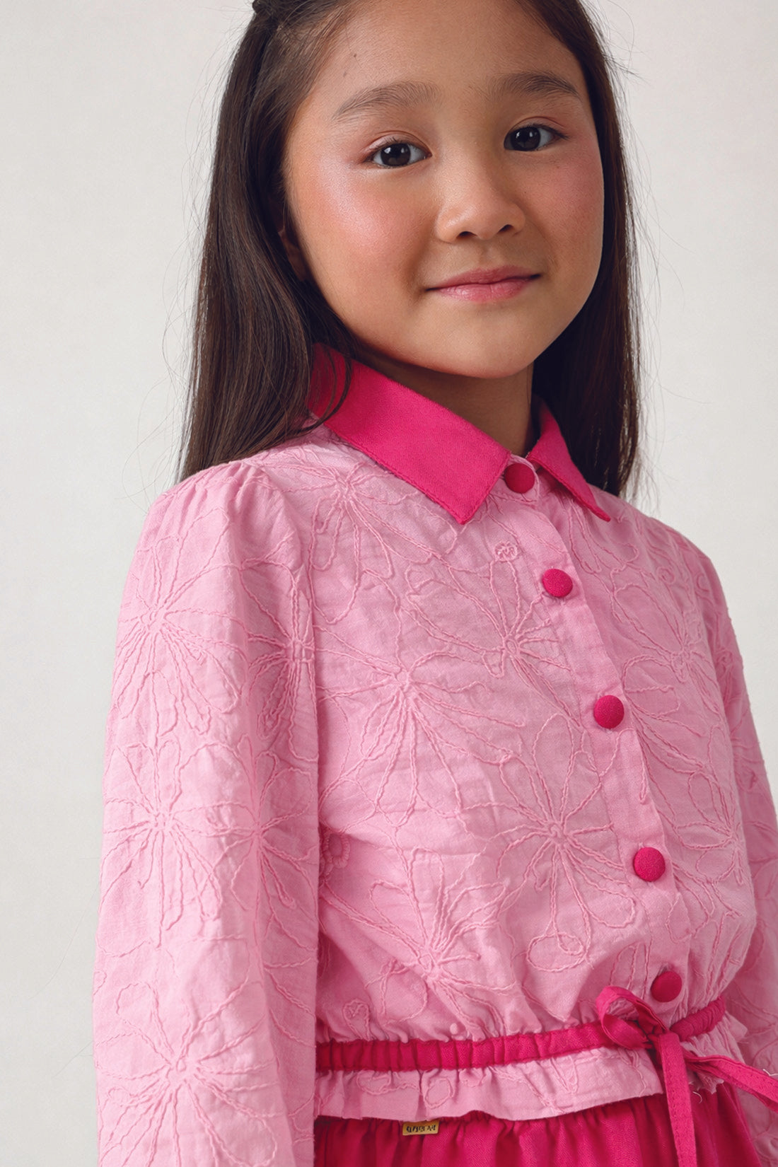 Girls Pink Schiffli Sleeveless Top