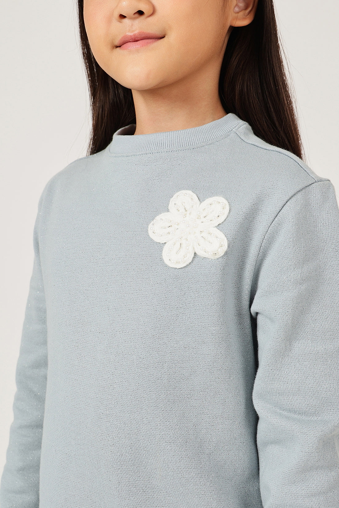 Girls Solid Cotton Knit Full Sleeve Dress