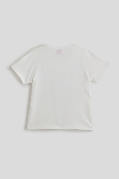 Girls Off White Solid T-shirt