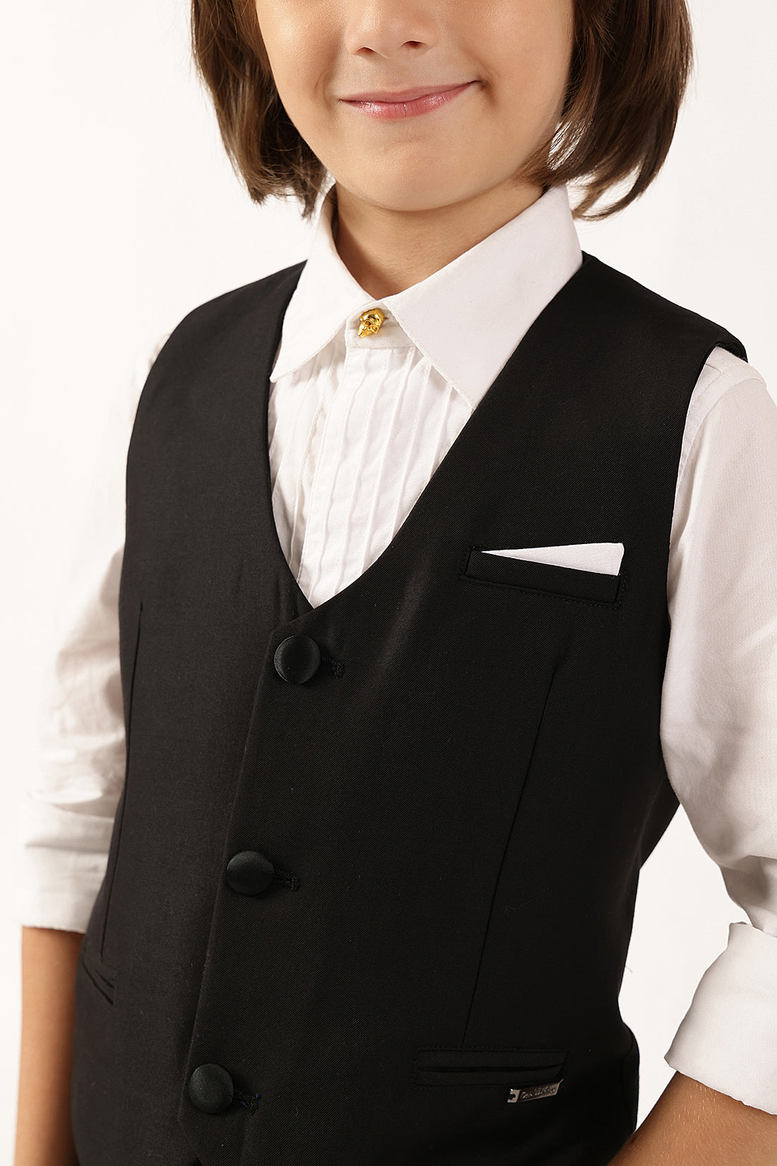 Boys Black Sleeveless V-Neck Button Waistcoat