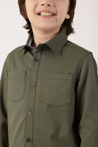 Boys Olive Cotton Knit Overshirt