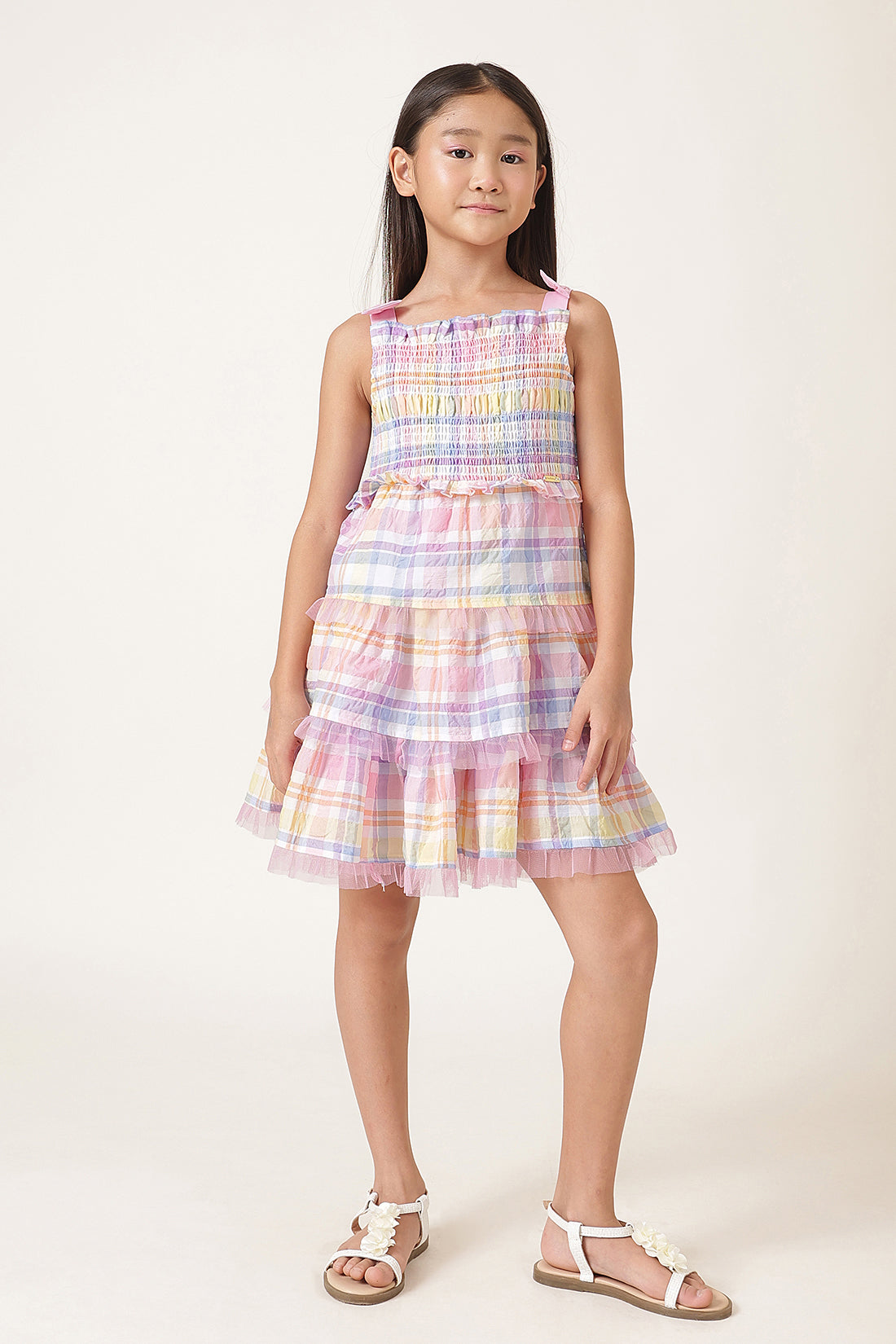 Girls Multi Seersucker Check Dress