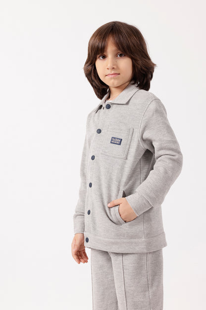 Boys Grey Cotton Knit Overshirt One Friday