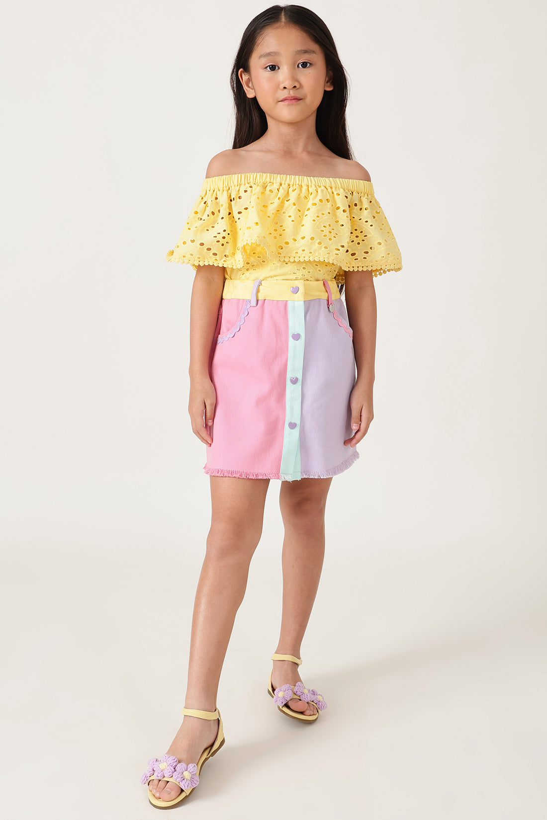 One Friday Girls Yellow Schiffly Top