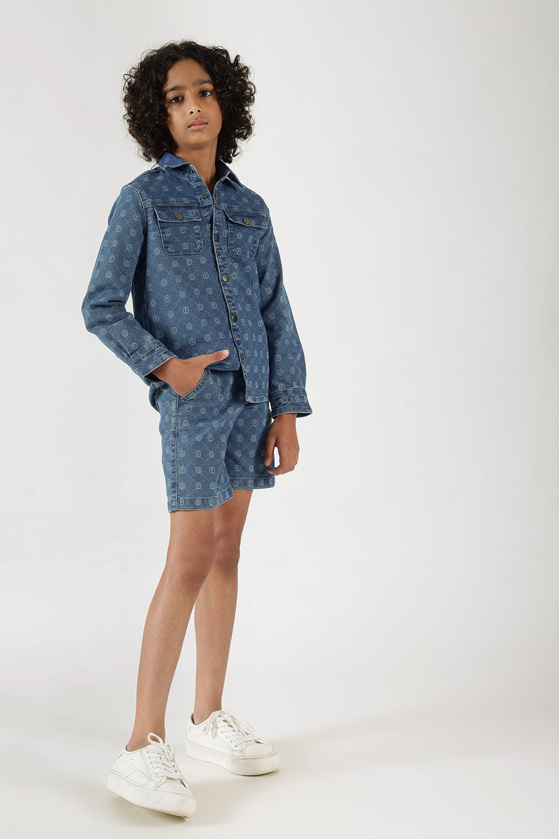 Boys Blue Full Sleeve Loose Fit Printed Shirt by One Friday