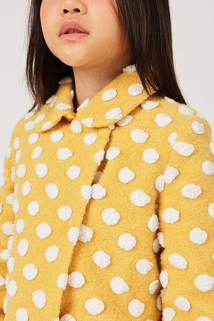 Girls Mustard Polka Dot Buttoned Overcoat