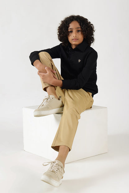 Boys Black Regular Fit Full Sleeve Solid Shirt by One Friday
