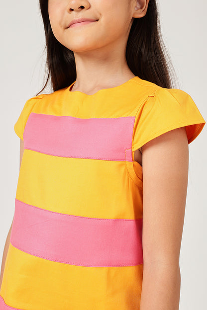 Girls Orange Striped Dress