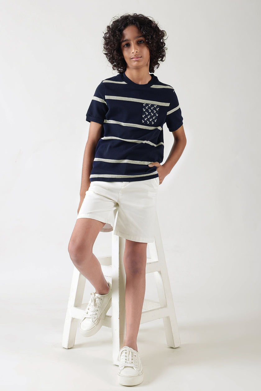 Boys Blue Regular Fit Short Sleeve Striped T-Shirts by One Friday