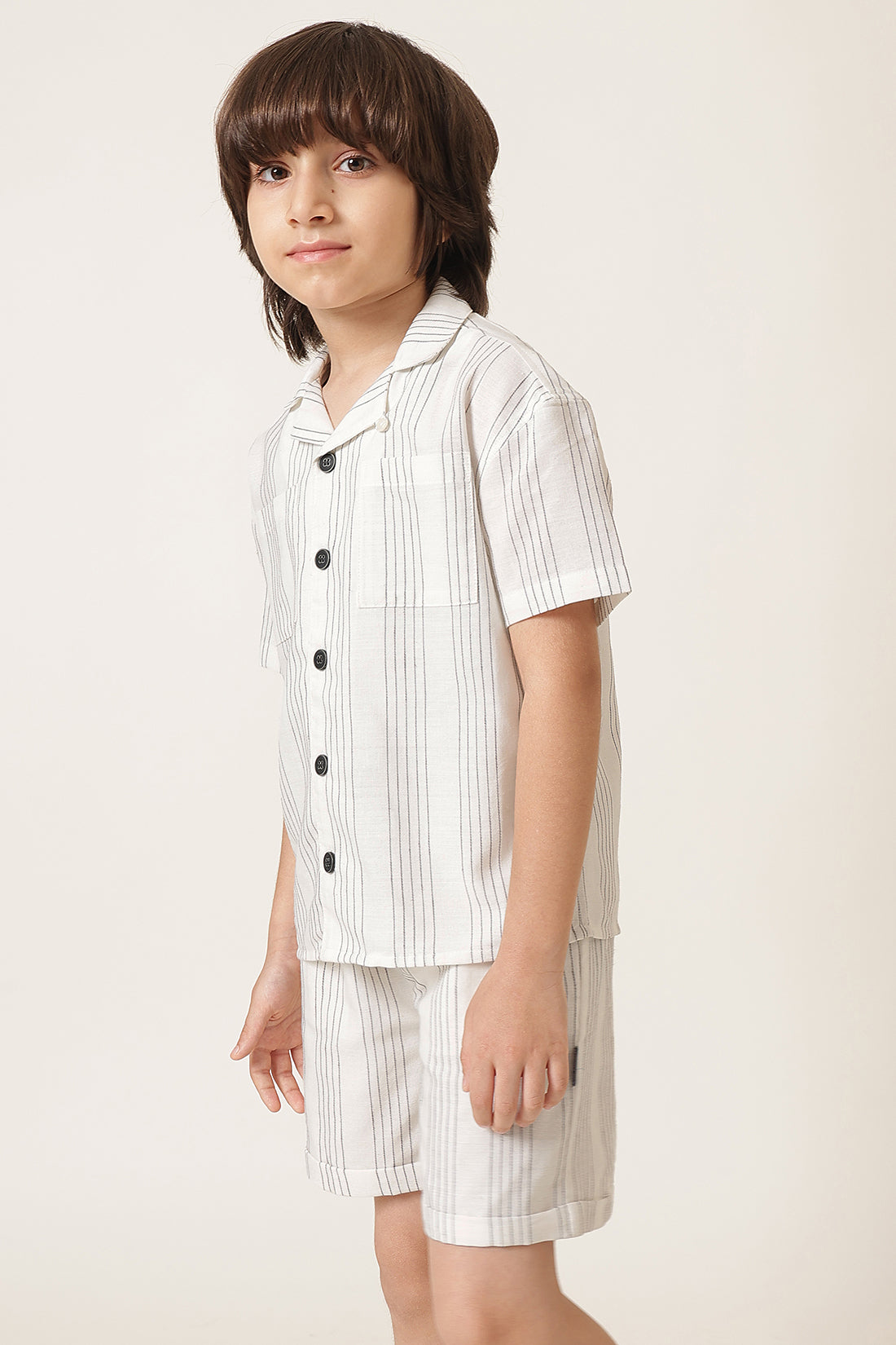 Boys Beige Striped Cotton Clothing Set