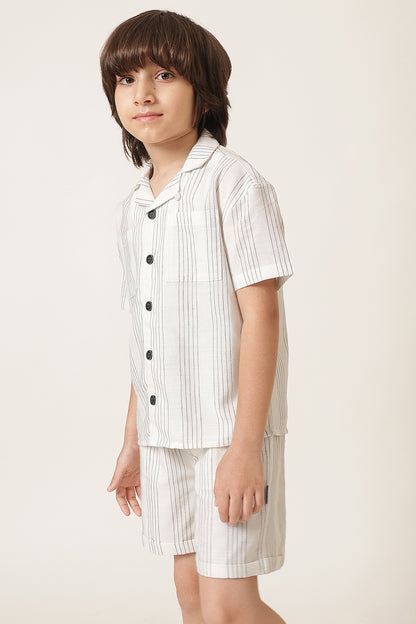 Boys Beige Striped Cotton Clothing Set