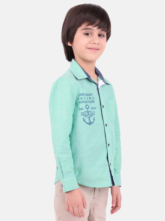 Kids For Boys Green Anchor Shirt