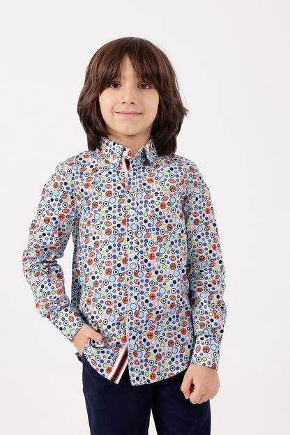 Boys Multicolor Printed Cotton Shirt