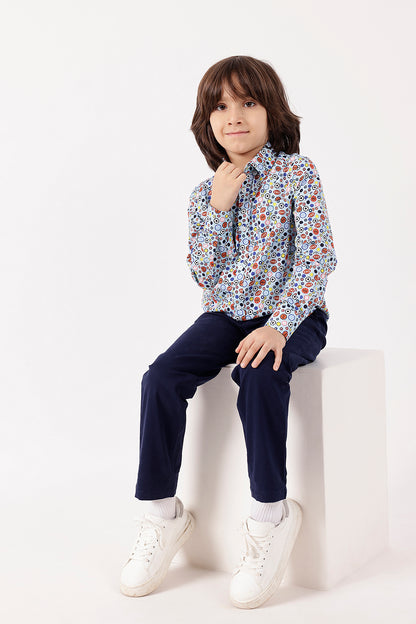 Boys Multicolor Printed Cotton Shirt