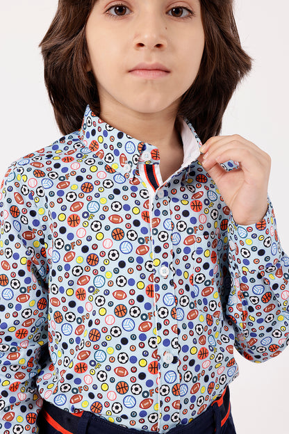 Boys Multicolor Printed Cotton Shirt
