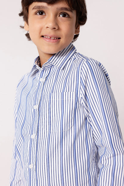 Boys Striped Cotton Shirt with Full Sleeves