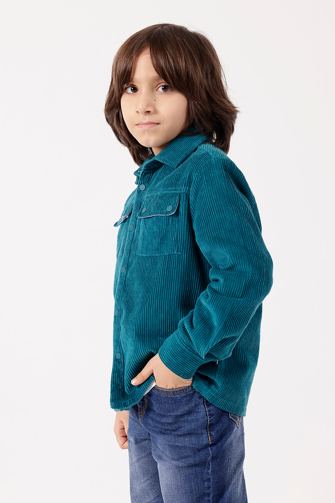 Boys Teal Corduroy Oversized Shirt