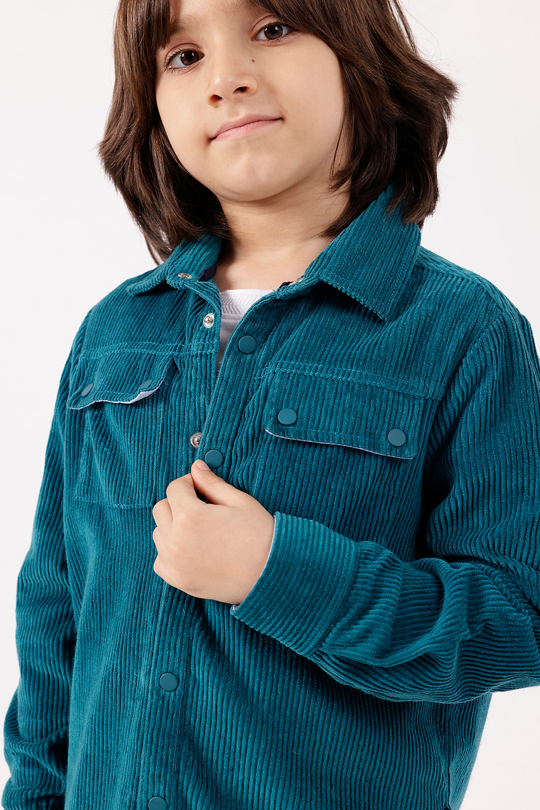 Boys Teal Corduroy Oversized Shirt