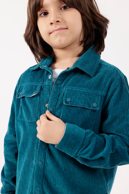 Boys Teal Corduroy Oversized Shirt