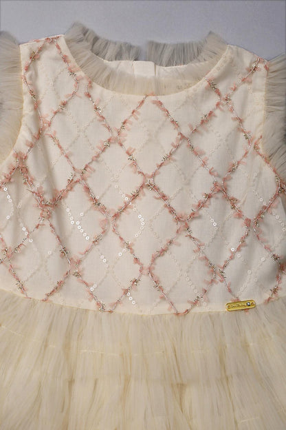 One Friday Kids Girls Sequined & Frilled Cream Dress - One Friday World