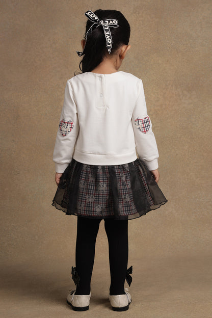 One Friday Baby Girls Checks and layered sweat shirt Dress