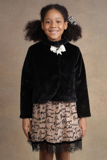 Kids Girls Black Fur Jacket
