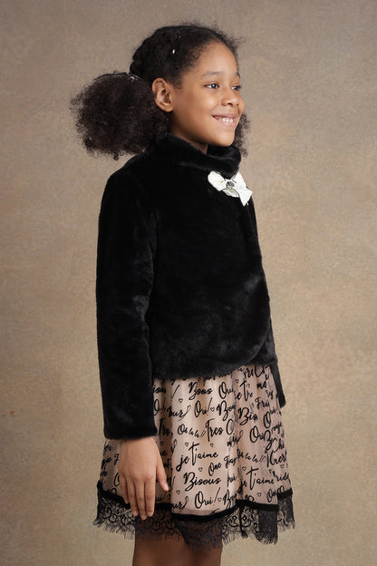 Kids Girls Black Fur Jacket